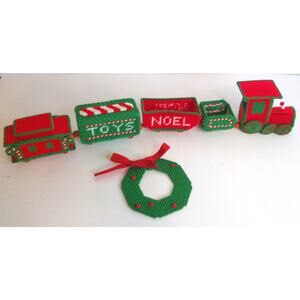 Vintage Plastic Canvas Christmas Train With Wreath